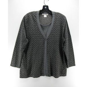 VINTAGE Sweater 1X Plus Eccotoo Cardigan Knit Shoulder Pads Metallic